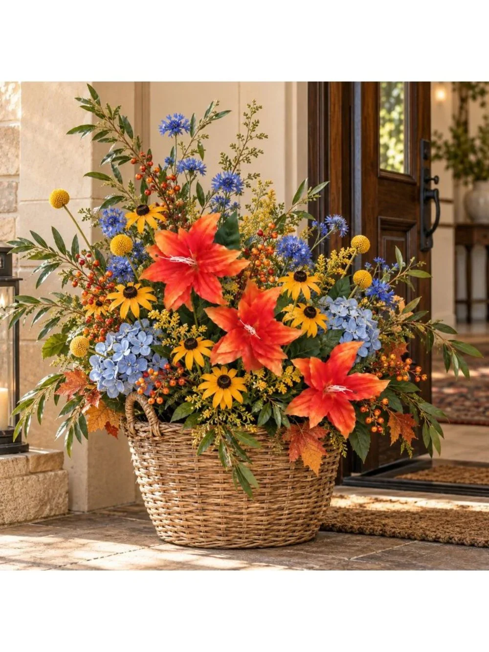 Bright Orange Artificial Lily Stem 33 Inch 3 Bloom Faux Lily Flower Fall Summer